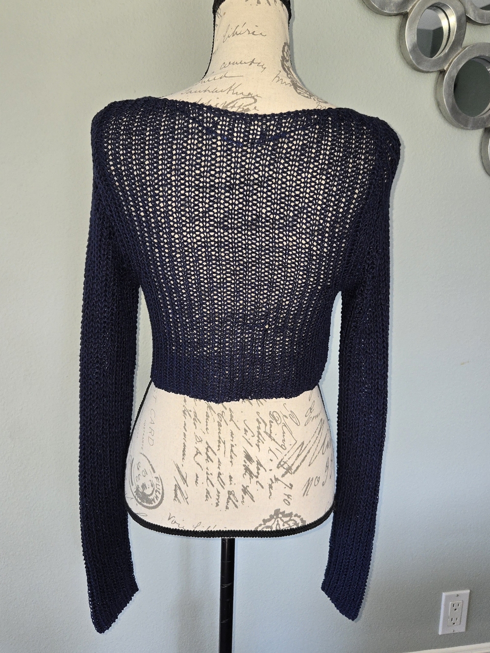 La Hearts Navy Cropped Open-Knit Cardigan - Picture 3 of 9